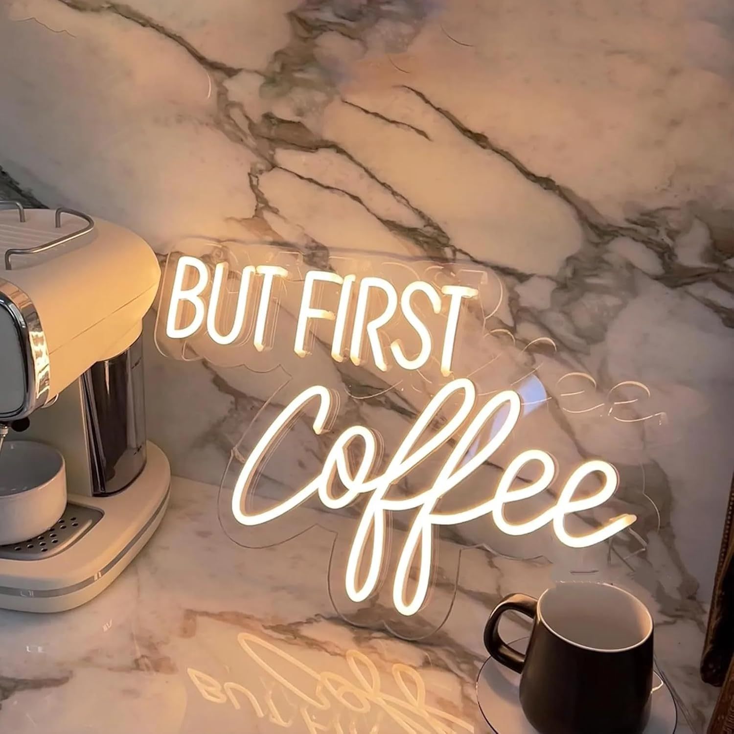 Commercial Kitchen Ideas - But First Coffee Neon Sign Warm