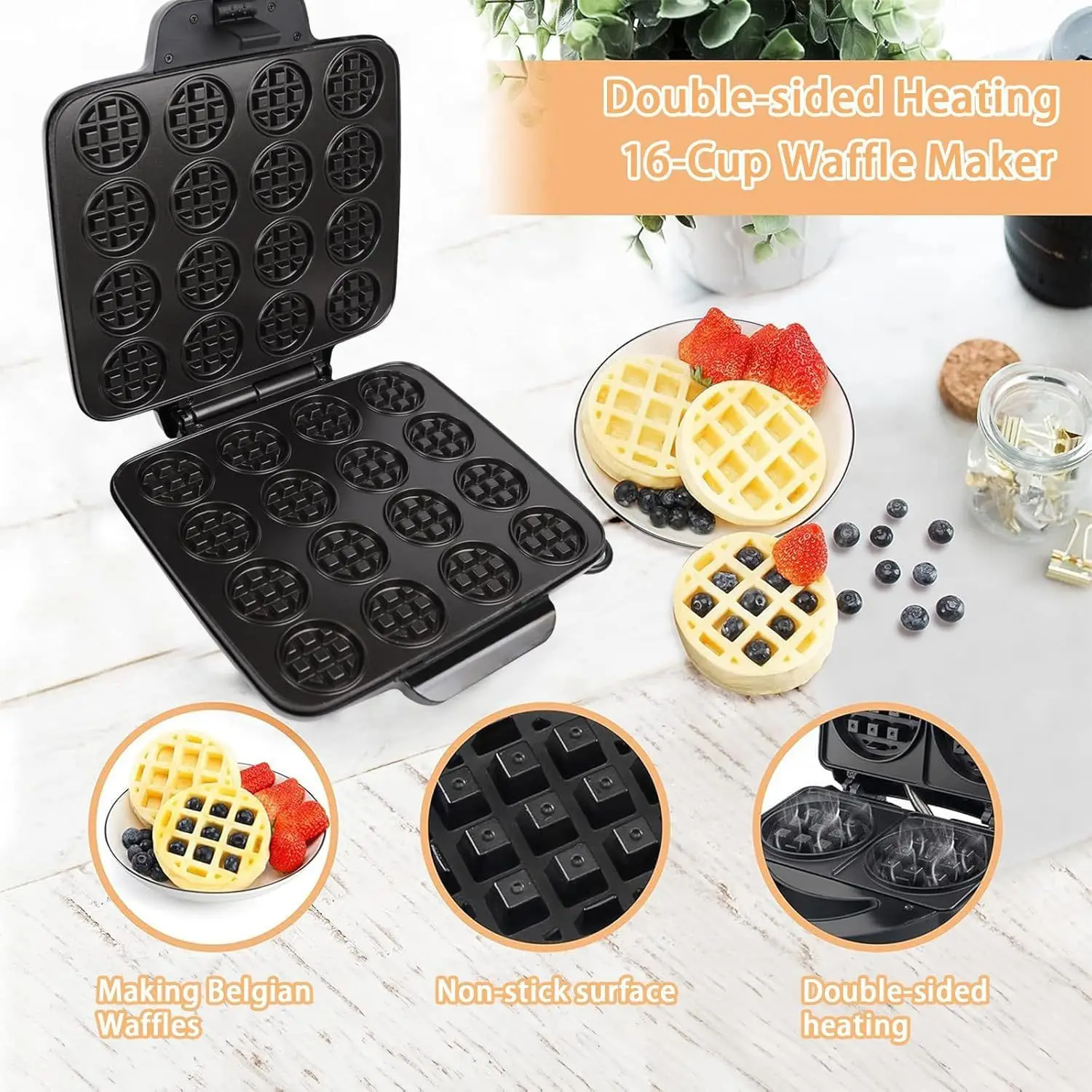 16-Hole Waffle Maker, Quick He - Sandwich Press Panini ulasan dan harga