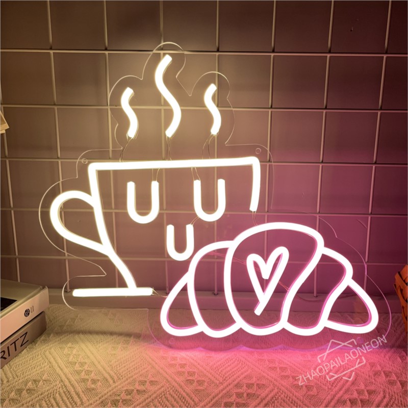 Coffee Bread Neon Sign Croissa - Commercial Kitchen Light ulasan dan harga