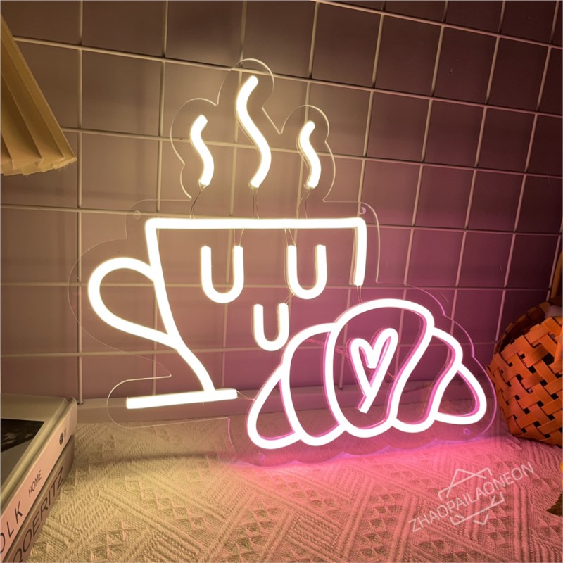 Coffee Bread Neon Sign Croissa - Commercial Kitchen Light ulasan dan harga