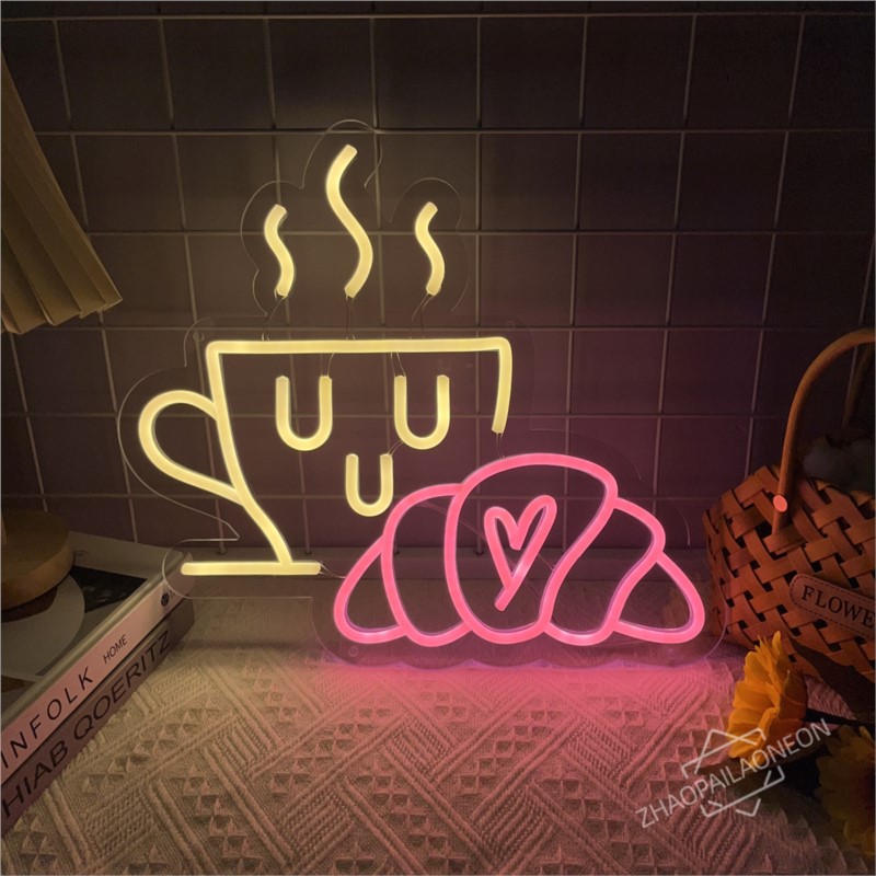 Coffee Bread Neon Sign Croissa - Commercial Kitchen Light ulasan dan harga