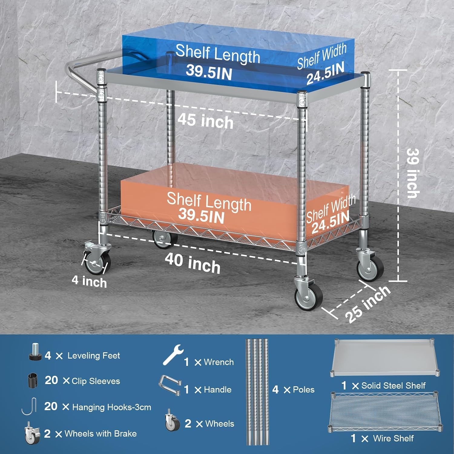 2-Tier Silver Metal Rolling Ut - Commercial Kitchen Warehouse ulasan dan harga