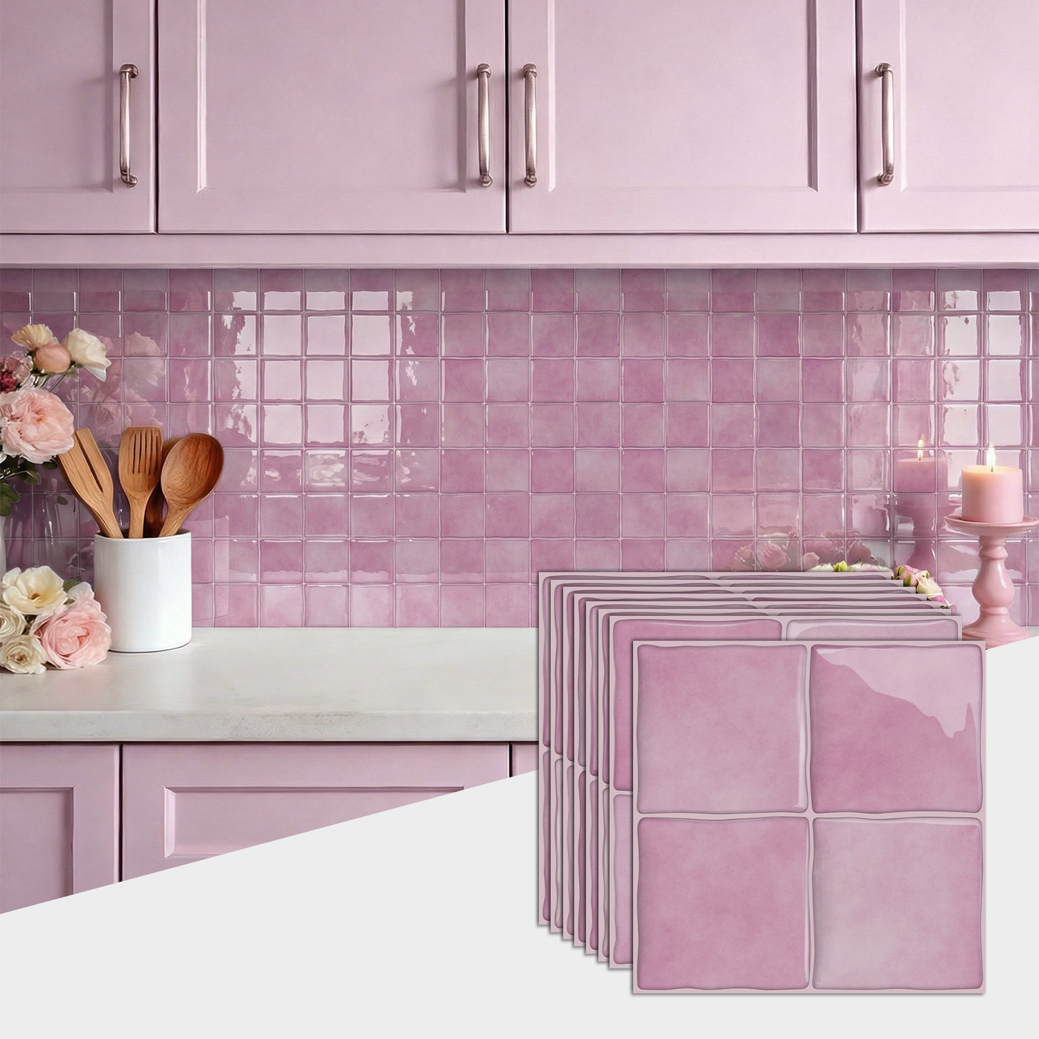 3D Epoxy Pink Tile Wall Sticke - Commercial Kitchen Wall Panels ulasan dan harga
