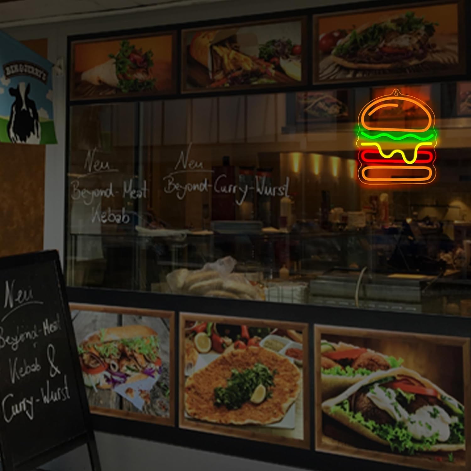 Burger Neon Sign with Layered  - Commercial Kitchen Ideas ulasan dan harga