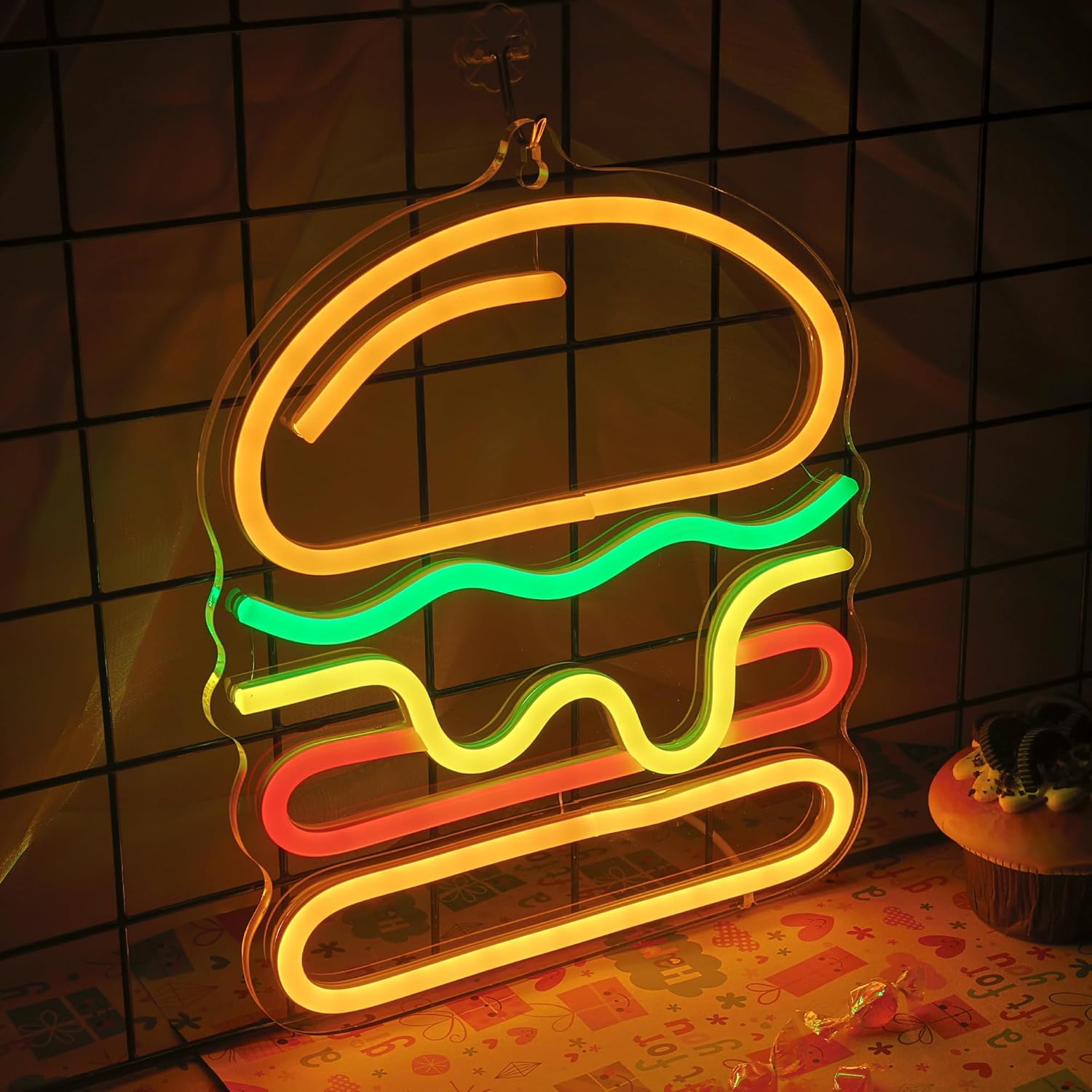 Burger Neon Sign with Layered  - Commercial Kitchen Ideas ulasan dan harga