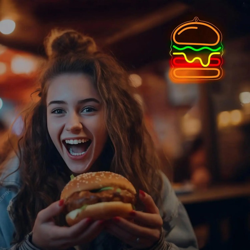 Burger Neon Sign with Layered  - Commercial Kitchen Ideas ulasan dan harga