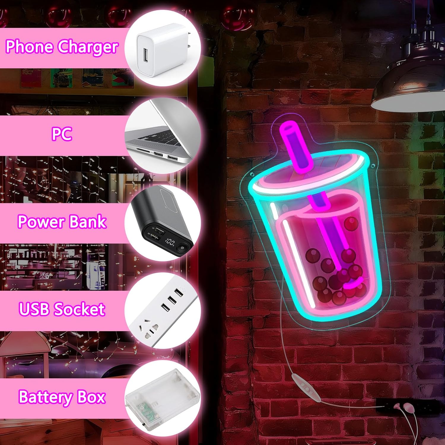 Bubble Tea Neon Sign USB Power - Commercial Kitchen Light ulasan dan harga